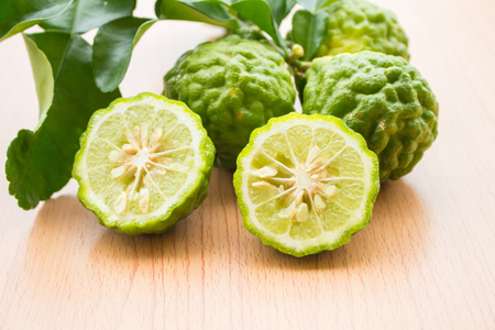 bergamot on wood backgroundの写真素材