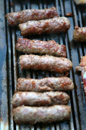 Close up of mix grill food baked on barbecue witch us usual food in Bosniaの写真素材