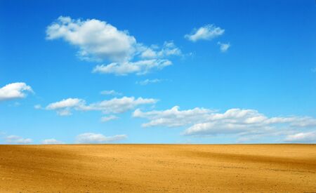 Clean plowed field with cloudy blue sky