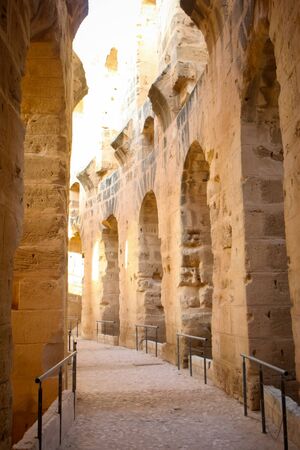 Amphitheater hallway  	Hallway of roman biggest amphitheater in africa in El Djam, Tunisiaのeditorial素材