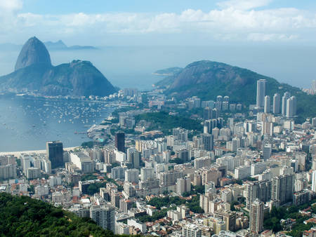 A panoramic view of cityscape from the Mirante Dona Marta peak in Rio de Janeiro, Brazil 