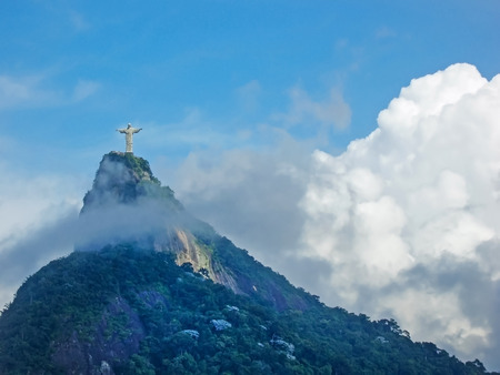 A view of Christ the Redeemer from the Mirante Dona Marta peak in Rio de Janeiro, Brazil のeditorial素材