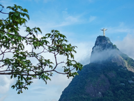 A view of Christ the Redeemer from the Mirante Dona Marta peak in Rio de Janeiro, Brazil のeditorial素材