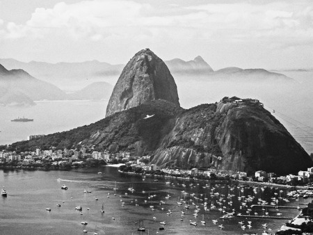 A view of Sugarloaf Mountain from the Mirante Dona Marta peak in Rio de Janeiro, Brazil の写真素材