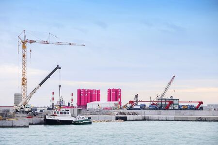 VENICE, ITALY - FEBRUARY 15 : Construction site of MOSE project, an integrated security system on February 15th, 2014 in Venice, Italy. MOSE is a project to protect Venice from flooding and consist of a series of mobile dams.のeditorial素材