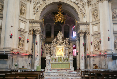 VENICE, ITALY - FEBRUARY 15 : The altar in the Santa Maria della Salute church on February 15th,...