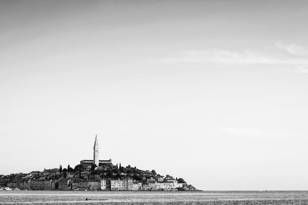A view of the old city core with the Saint Euphemia church and bell tower in Rovinj Croatia.の写真素材