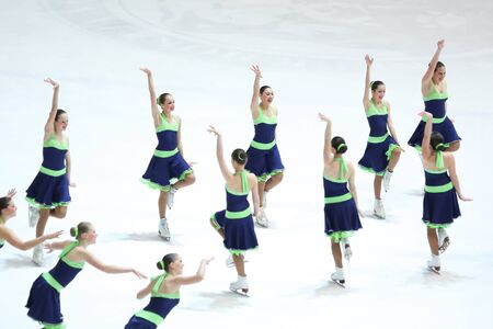 ZAGREB, CROATIA - MARCH 11 : Team Hungary perform in the Juniors Short Program during Day 1 of the ISU Synchronized Skating Junior World Challenge Cup at Dom Sportova on March 11, 2016 in Zagreb, Croatia.のeditorial素材