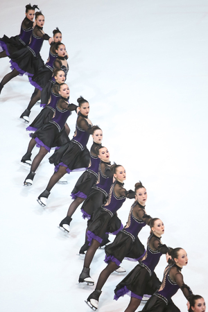 ZAGREB,CROATIA - MARCH 12: Team Canada 1 perform in the Juniors Free Skating during Day 2 of the ISU Synchronized Skating Junior World Challenge Cup at Dom Sportova on March 12,2016 in Zagreb,Croatia.のeditorial素材