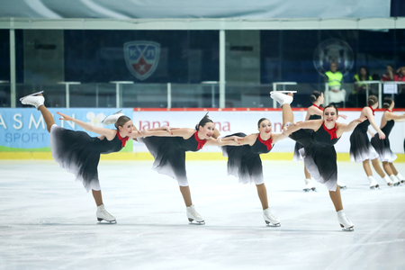 ZAGREB,CROATIA-MARCH 12:Team Switzerland perform in the Juniors Free Skating during Day 2 of the ISU Synchronized Skating Junior World Challenge Cup at Dom Sportova on March 12,2016 in Zagreb,Croatia.のeditorial素材