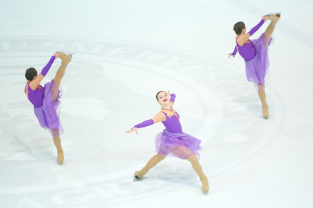 ZAGREB, CROATIA - MARCH 12 : Russia 1 perform in the Juniors Free Skating during Day 2 of the ISU Synchronized Skating Junior World Challenge Cup at Dom Sportova on March 12, 2016 in Zagreb, Croatia.のeditorial素材