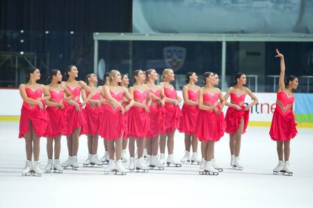 ZAGREB,CROATIA - MARCH 12: Great Britain perform in the Juniors Free Skating during Day 2 of the ISU Synchronized Skating Junior World Challenge Cup at Dom Sportova on March 12,2016 in Zagreb,Croatia.のeditorial素材