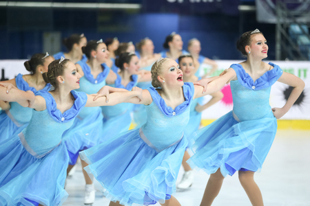 ZAGREB, CROATIA-MARCH 12 : Team Germany perform in the Juniors Free Skating during Day 2 of the ISU Synchronized Skating Junior World Challenge Cup at Dom Sportova on March 12, 2016 in Zagreb,Croatia.のeditorial素材