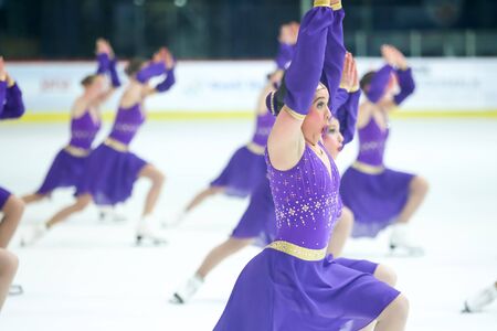 ZAGREB, CROATIA - MARCH 12 : USA 2 perform in the Juniors Free Skating during Day 2 of the ISU Synchronized Skating Junior World Challenge Cup at Dom Sportova on March 12, 2016 in Zagreb, Croatia.のeditorial素材