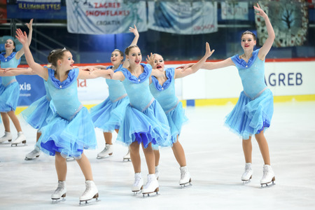 ZAGREB, CROATIA-MARCH 12 : Team Germany perform in the Juniors Free Skating during Day 2 of the ISU Synchronized Skating Junior World Challenge Cup at Dom Sportova on March 12, 2016 in Zagreb,Croatia.のeditorial素材