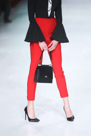 ZAGREB, CROATIA- MARCH 15: Fashion model wearing clothes designed by eNVy ROOM on the Bipa Fashion.hr fashion show on March 15,2016 in Zagreb, Croatiaのeditorial素材