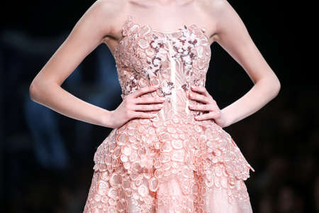 ZAGREB,CROATIA - MARCH 19, 2016: Model wearing clothes designed by Ivica Skoko on the Bipa Fashion.hr fashion show in Zagreb, Croatia.のeditorial素材