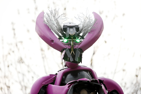 ZAGREB, CROATIA - MARCH 26, 2016 : Exhibition by Danilo Baletic (23) named Transformers protecting Zagreb on square Franje Tudjmana in Zagreb,Croatia. Exhibition is made of automobile parts and waste.のeditorial素材