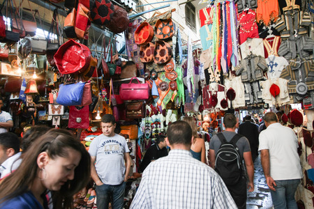 TUNIS, TUNISIA - SEPTEMBER 14, 2012 : People walking in the streets of Medina, famous marketplace in Tunis,Tunisia.のeditorial素材