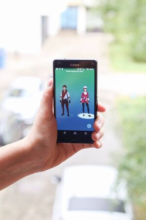 VELIKA GORICA,CROATIA- JULY 15,2016 : A gamer using a smartphone to play Pokemon Go in Velika...