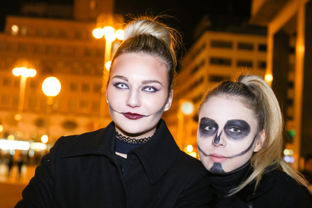 ZAGREB, CROATIA- OCTOBER 31, 2016 : People dressed up for Halloween party in the streets of Zagreb, Croatia.のeditorial素材