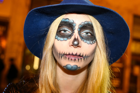 ZAGREB, CROATIA- OCTOBER 31, 2016 : People dressed up for Halloween party in the streets of Zagreb, Croatia.のeditorial素材