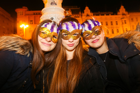ZAGREB, CROATIA- OCTOBER 31, 2016 : People dressed up for Halloween party in the streets of Zagreb, Croatia.のeditorial素材