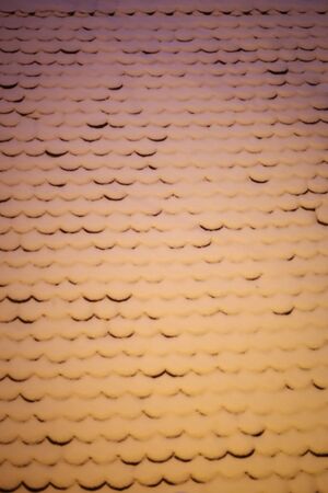 A tile roof covered in snow.の写真素材