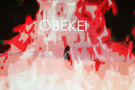 ZAGREB, CROATIA - MARCH 30, 2017 : Fashion model wearing clothes for spring - summer, designed by Obekei on the Bipa Fashion.hr fashion show in Zagreb, Croatia.のeditorial素材