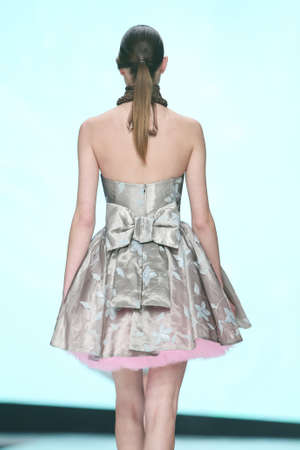 ZAGREB, CROATIA - APRIL 1, 2017 : Fashion model wearing clothes for spring - summer, designed by Luka Grubisic on the Bipa Fashion.hr fashion show in Zagreb, Croatia.のeditorial素材