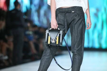 ZAGREB, CROATIA - APRIL 1, 2017 : Fashion model wearing clothes for spring - summer, designed by Marina Design on the Bipa Fashion.hr fashion show in Zagreb, Croatia.のeditorial素材