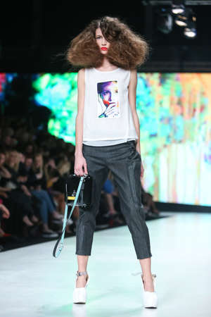 ZAGREB, CROATIA - APRIL 1, 2017 : Fashion model wearing clothes for spring - summer, designed by Marina Design on the Bipa Fashion.hr fashion show in Zagreb, Croatia.のeditorial素材