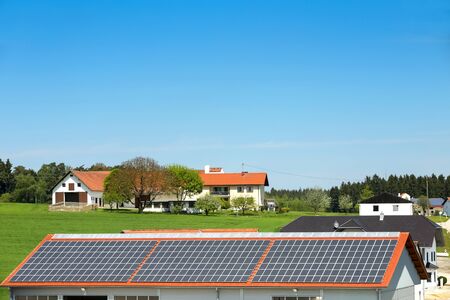 NANDLSTADT, GERMANY - MAY 6, 2017 : Solar panels installed on a roof of a house in the Nandlstadt, Germany.のeditorial素材