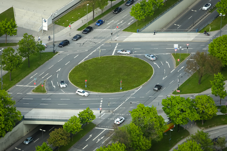 MUNICH, GERMANY - MAY 6, 2017 : An aerial view of a roundabout in Munich, Germany.