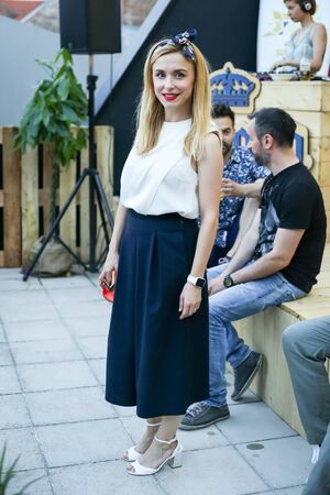 ZAGREB, CROATIA - JUNE 28, 2017 : Croatian tv and radio host Iva Sulentic on the Corona Sunsets Session party on the roof of Zagreb Dance Center in center of Zagreb, Croatia.のeditorial素材