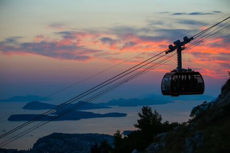 A cable car to Srd hill, a mountain behind the ancient old town Dubrovnik in Dalmatia, Croatia.の写真素材