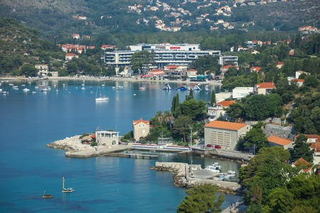 SREBRENO, CROATIA - JULY 21, 2017 : View of the small town Srebreno and  Mlini on mediterranean coast in Dalmatia, Croatia.のeditorial素材