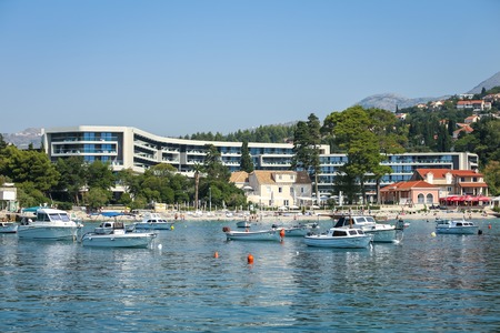 SREBRENO, CROATIA - JULY 21, 2017 : The Sheraton hotel in a small town Srebreno on mediterranean coast in Dalmatia, Srebreno, Croatia.のeditorial素材