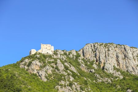 A view of Prozor, the restored fortress of the medieval and early modern city in Vrlika, Croatia.のeditorial素材