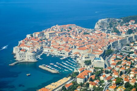 A view of the old town of Dubrovnik with the sea port in Croatia.