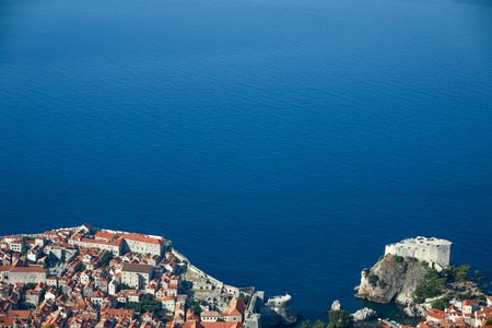 A view of the old town of Dubrovnik and the Adriatic sea in Croatia.の写真素材