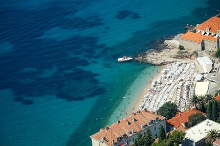 DUBROVNIK, CROATIA - JULY 19, 2017 : An aerial view of the Banje beach in Dubrovnik, Croatia.のeditorial素材