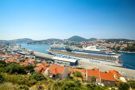 DUBROVNIK, CROATIA - JULY 19, 2017 : The AIDAblu cruise ship anchored at sea port in Dubrovnik, Croatia.のeditorial素材