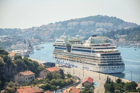 DUBROVNIK, CROATIA - JULY 19, 2017 : The AIDAblu cruise ship anchored at sea port in Dubrovnik, Croatia.のeditorial素材