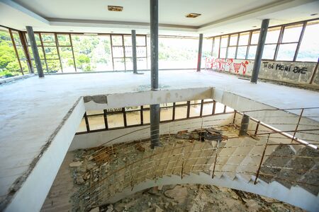 KUPARI, CROATIA - JULY 18, 2017 : An old obsolete abandoned building that used to be a hotel Pelegrin in Kupari, Croatia.のeditorial素材