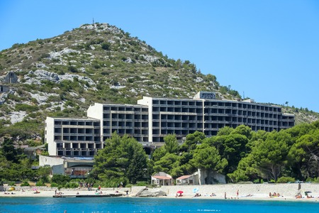 KUPARI, CROATIA - JULY 18, 2017 : Hotel Kupari in abandoned Yugoslavian military resort in Kupari, Croatia.のeditorial素材