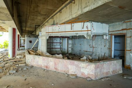 The interior of an old ruined hotel.の写真素材