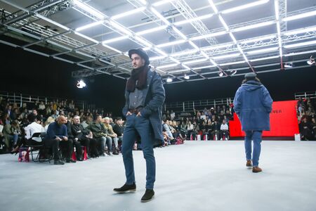 ZAGREB, CROATIA - OCTOBER 24, 2017 : Fashion model wearing clothes for autumn - winter, designed by Robert Sever on the Bipa Fashion.hr fashion show in Zagreb, Croatia.のeditorial素材