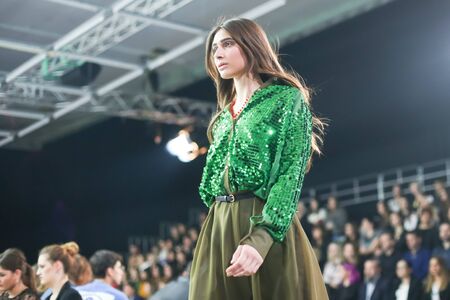 ZAGREB, CROATIA - OCTOBER 24, 2017 : Fashion model wearing clothes for autumn - winter, designed by...