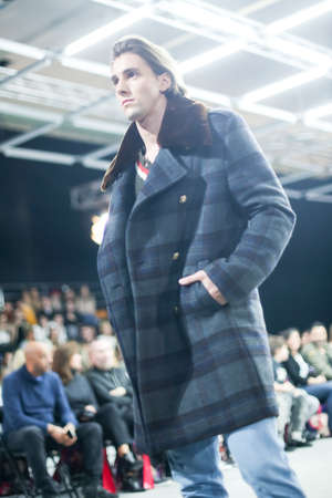 ZAGREB, CROATIA - OCTOBER 24, 2017 : Fashion model wearing clothes for autumn - winter, designed by Robert Sever on the Bipa Fashion.hr fashion show in Zagreb, Croatia.のeditorial素材